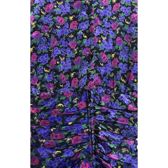Vintage 80s Floral Peplum Dress Shirred Waist Button Back Sz 5/6 Retro 1980s‎ - Picture 7 of 8